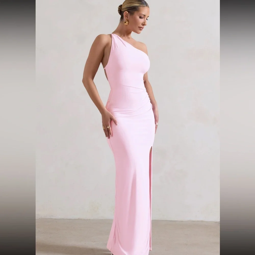 Elegant Pink One-Shoulder Dress - Picture 5 of 7